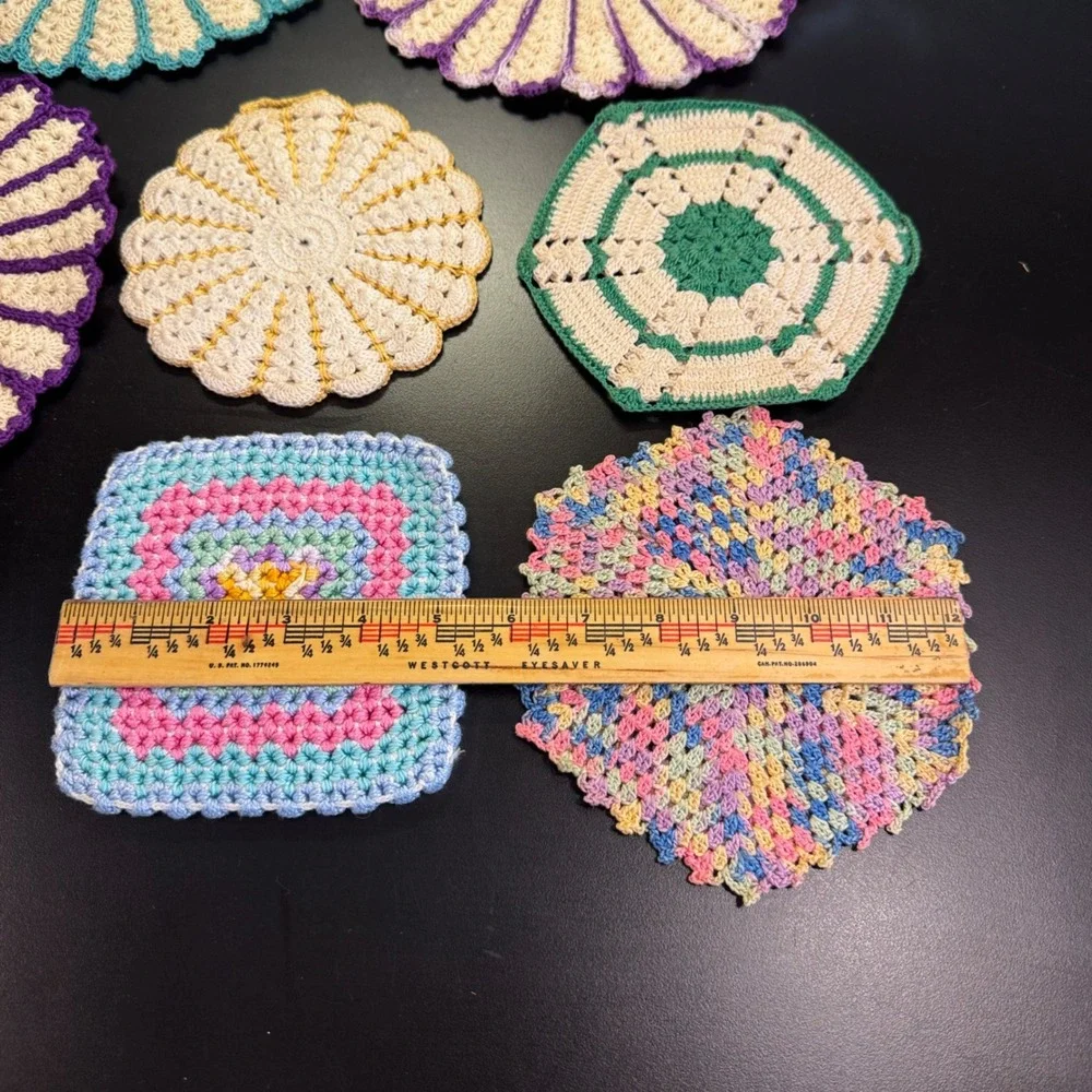 Handmade Crochet Pot Holders Trivets Set of 7 Multicolor Vintage Cottagecore